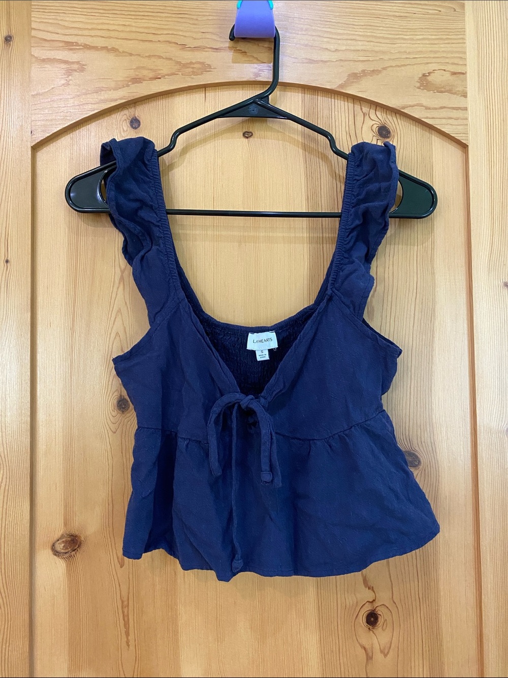 La Hearts Navy Ruffle Strap Tie-Front Cami